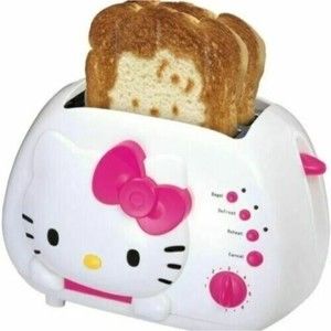 Hello Kitty Wide Slot Toaster Bread Bagel Defrost Reheat White & Pink Cool Touch